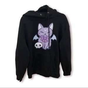 Black Bat Kitten Hoodie by nikury RedBubble XL